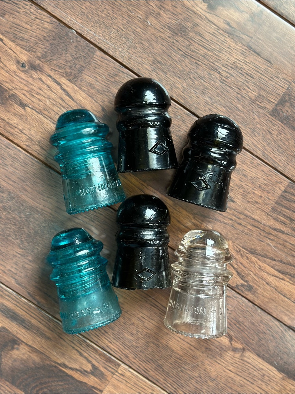 Vintage Glass Insulator Lot - Clear, Teal, Black